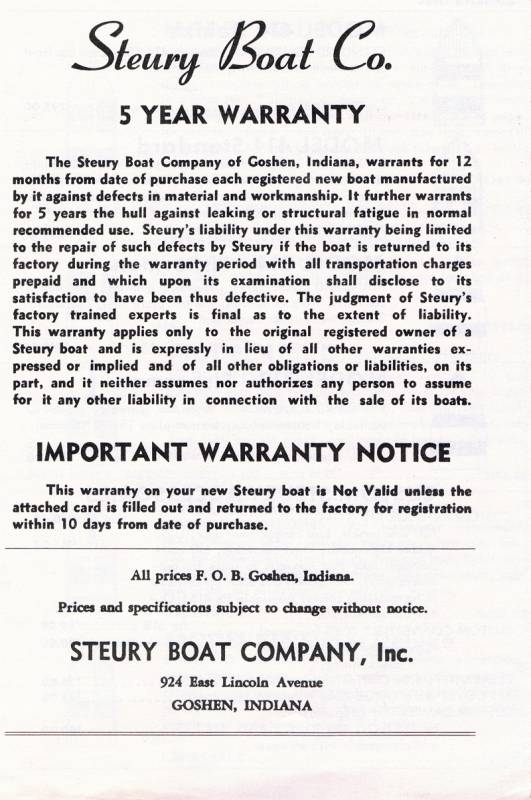 1965 Steury Spec Sheets-Rear Cover